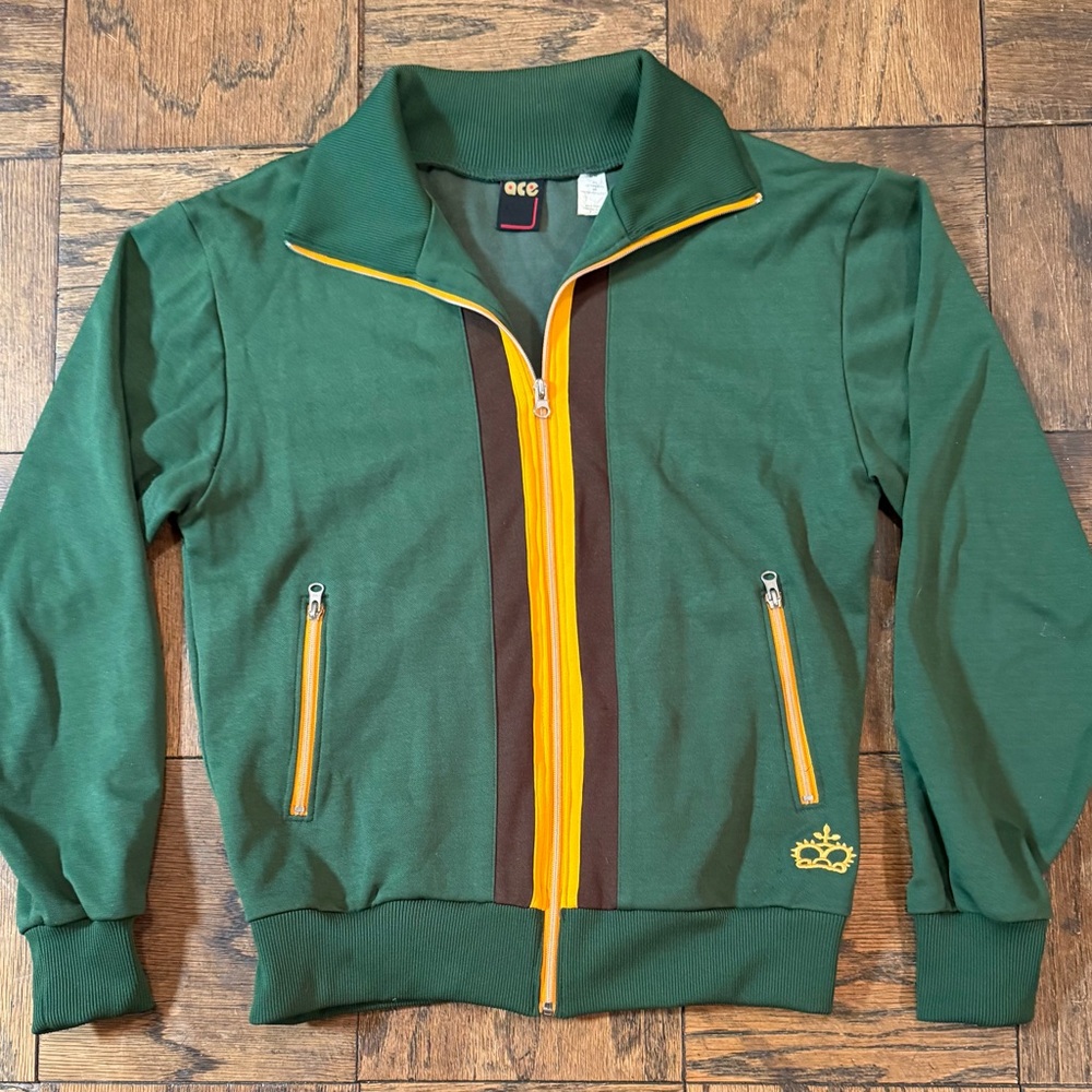 Ace Green Track Jacket with Yellow Accents -Medium